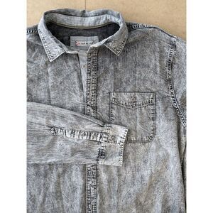 32 BAR BLUES Shirt Mens Size L Blue Acid Wash‎ Long Sleeve Button Up Y2K Retro